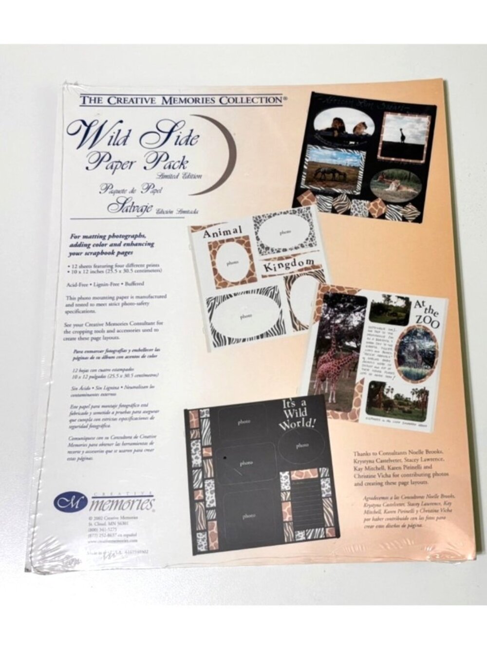 Creative Memories 10x12 Wild Side Paper Pack 12 Sheets Scrapbooking Zoo Safari